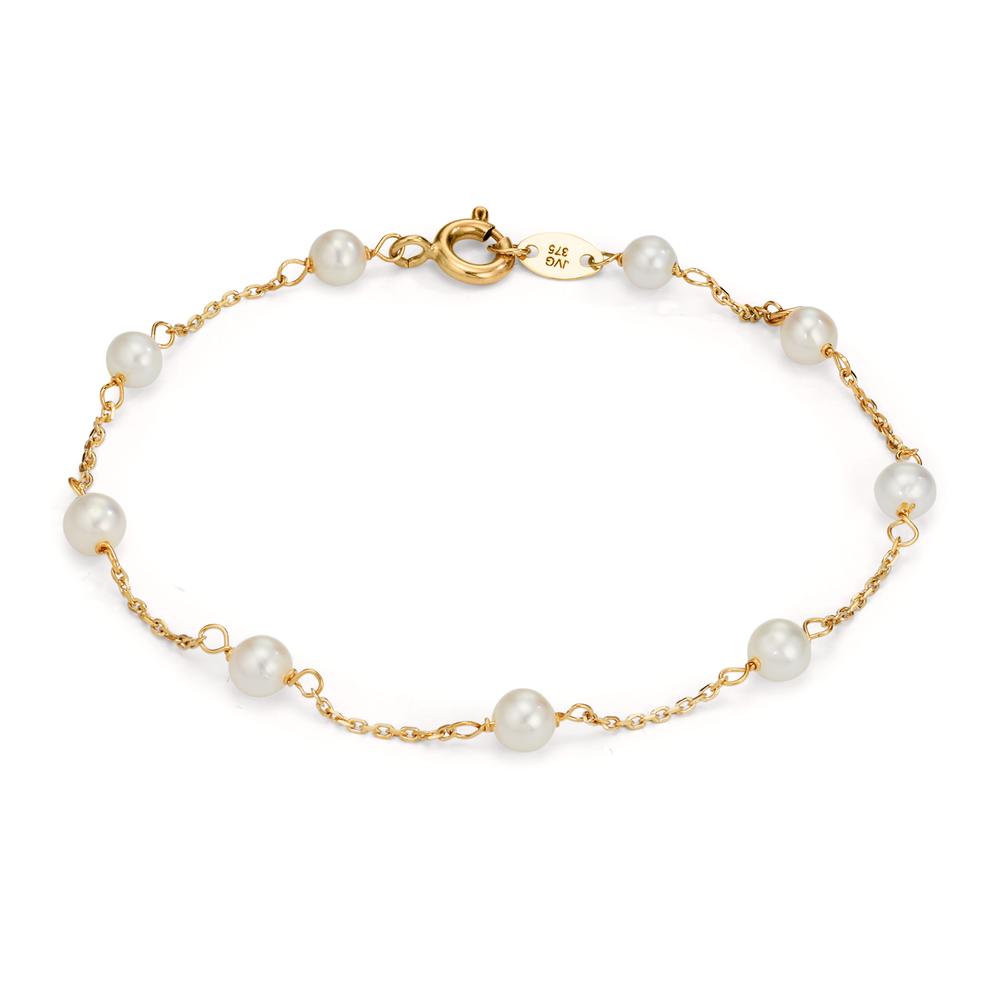 Bracciale Oro giallo 375/9K Perla coltivata d'acqua dolce, 8 Perla, 4 mm 16-18.5 cm