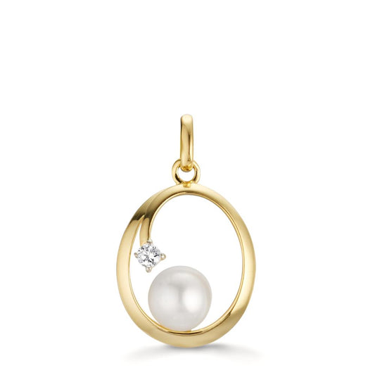 Ciondolo Oro giallo 375/9K Zirconia Perla coltivata d'acqua dolce, 5.5 mm