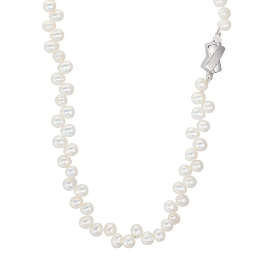 Collana Oro bianco 750/18 carati Perla coltivata d'acqua dolce 4-5 mm 46 cm