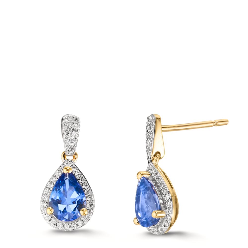 Orecchini Oro giallo 750/18 carati Tanzanite 1.16 ct, 2 pietra, Diamante 0.21 ct, w-si