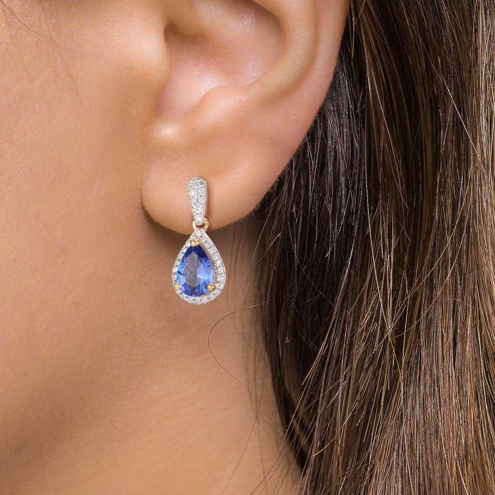 Orecchini Oro giallo 750/18 carati Tanzanite 1.16 ct, 2 pietra, Diamante 0.21 ct, w-si