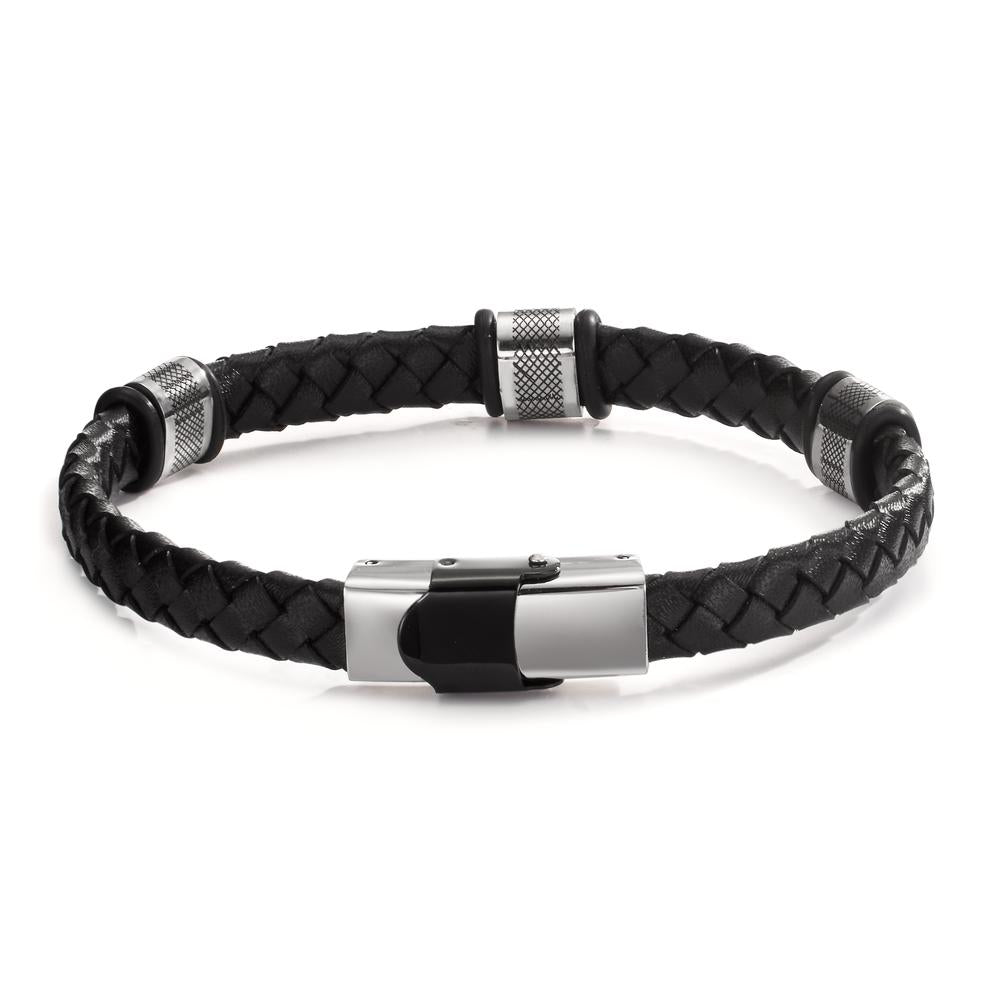 Bracciale Acciaio inossidabile, Pelle, Gomma nero rivestimento IP 22 cm