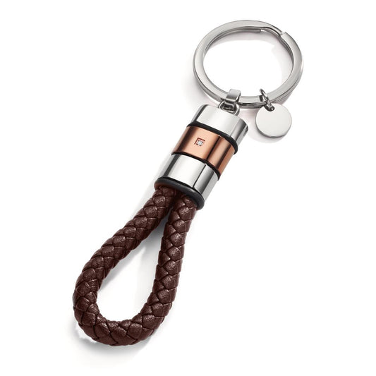 Portachiavi Acciaio inossidabile, Pelle, Gomma Zirconia marrone rivestimento IP 11 cm Ø30 mm