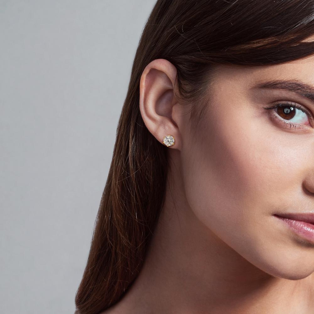 Orecchini a bottone Oro giallo 750/18 carati Laboratorio di diamanti coltivato 1 ct, 2 pietra, w-si Ø5.5 mm