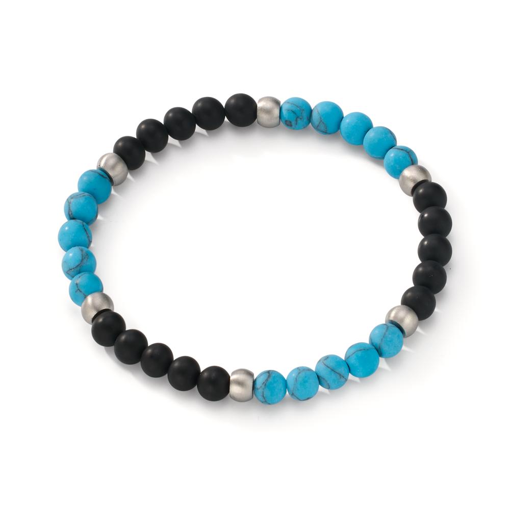 Bracciale Acciaio inossidabile Agata nero, Turchese 20 cm Ø6.5 mm