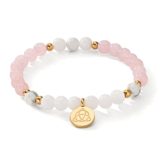 Bracciale Acciaio inossidabile Agata bianco, Quarzo rosa giallo rivestimento IP Celtico 18 cm Ø6.5 mm