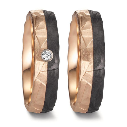 Anello del partner Oro rosa 585/14 kt, Carbonio Diamante 0.03 ct, w-si