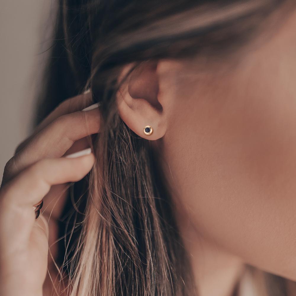 Orecchini a bottone Oro giallo 375/9K Zaffiro 2 pietra Ø3 mm