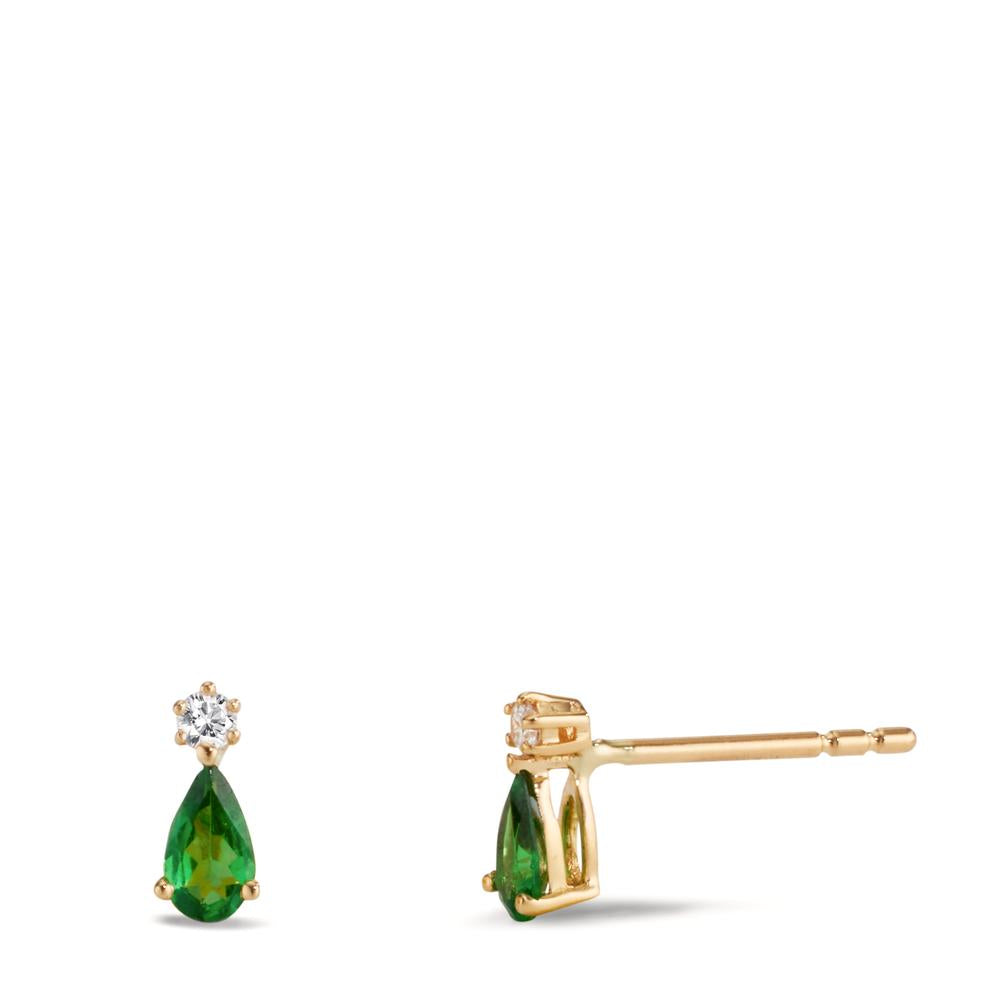 Orecchini a bottone Oro giallo 750/18 carati Granato verde, 2 pietra, Diamante 0.05 ct, w-si