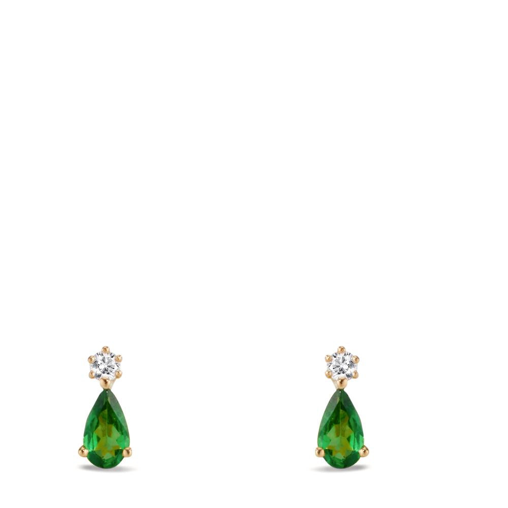 Orecchini a bottone Oro giallo 750/18 carati Granato verde, 2 pietra, Diamante 0.05 ct, w-si