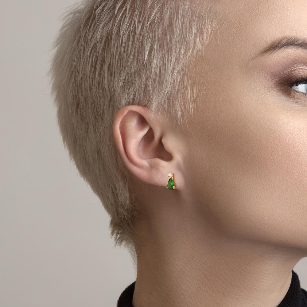 Orecchini a bottone Oro giallo 750/18 carati Granato verde, 2 pietra, Diamante 0.05 ct, w-si