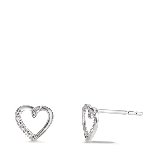 Orecchini a bottone Oro bianco 750/18 carati Diamante 0.045 ct, 18 pietra, w-si Cuore Ø7 mm