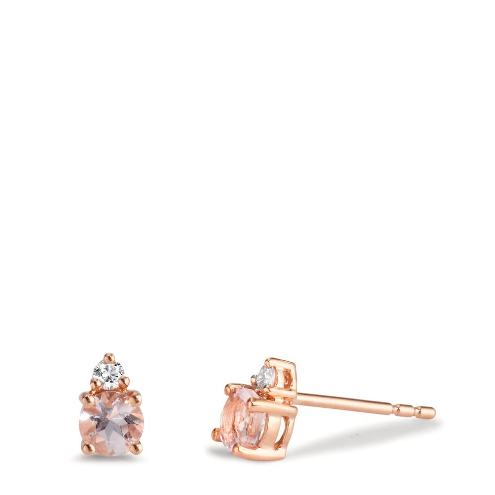 Orecchini a bottone Oro rosso 750/18 carati Morganite rosa, 2 pietra, Diamante 0.05 ct, 2 pietra, w-si