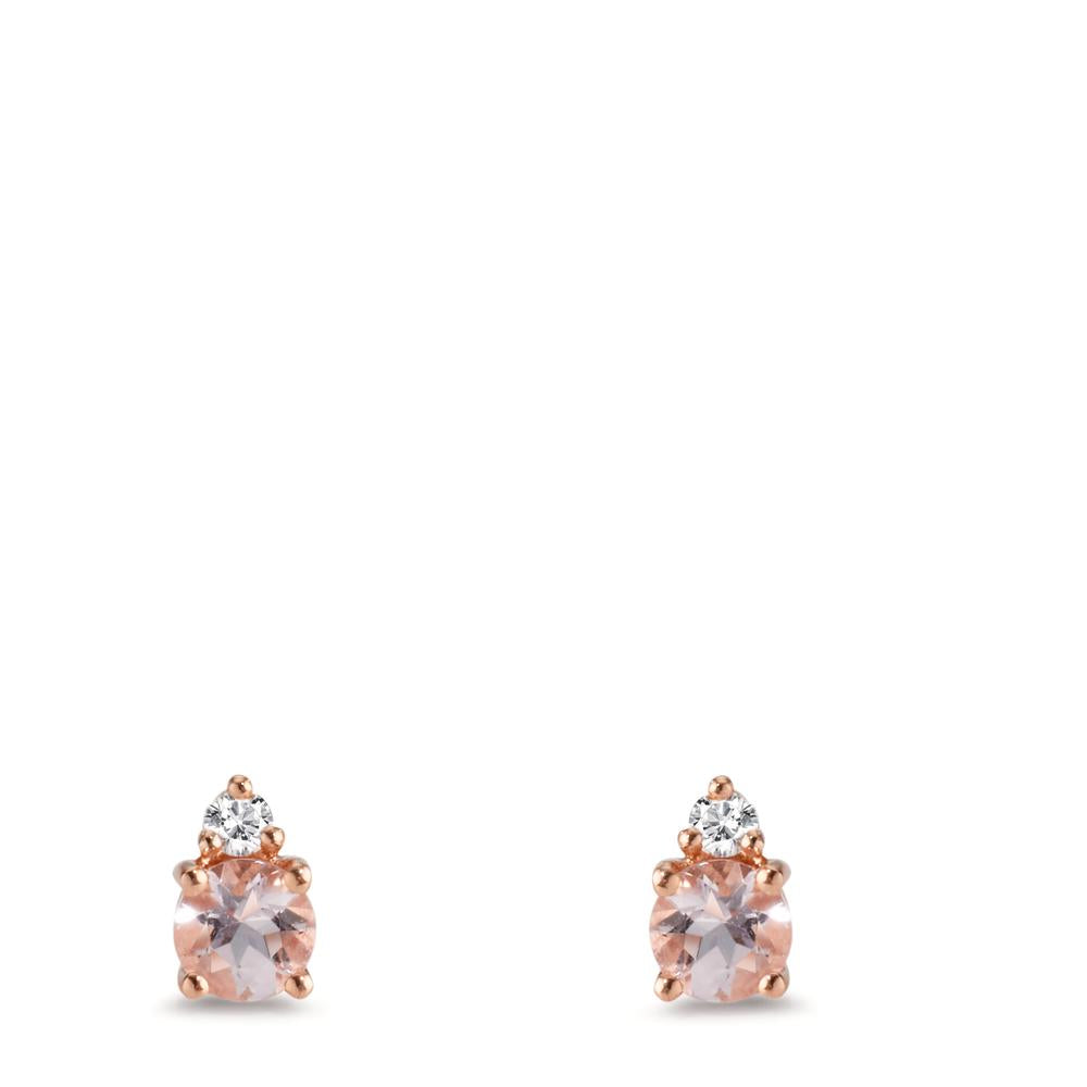 Orecchini a bottone Oro rosso 750/18 carati Morganite rosa, 2 pietra, Diamante 0.05 ct, 2 pietra, w-si