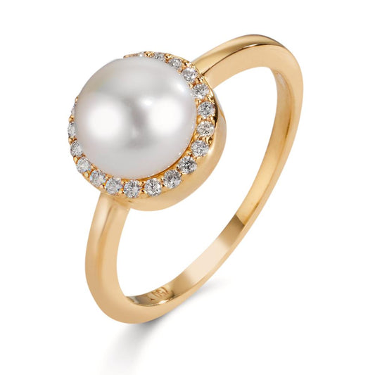 Anello Oro giallo 750/18 carati Diamante 0.125 ct, w-si Perla coltivata d'acqua dolce 7-7.5 mm