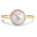 Anello Oro giallo 750/18 carati Diamante 0.125 ct, w-si Perla coltivata d'acqua dolce 7-7.5 mm