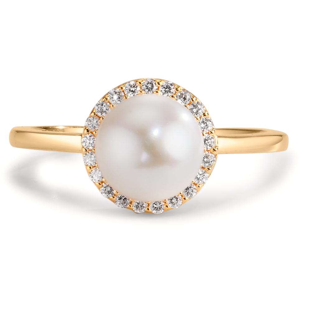Anello Oro giallo 750/18 carati Diamante 0.125 ct, w-si Perla coltivata d'acqua dolce 7-7.5 mm