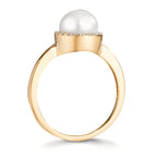 Anello Oro giallo 750/18 carati Diamante 0.125 ct, w-si Perla coltivata d'acqua dolce 7-7.5 mm