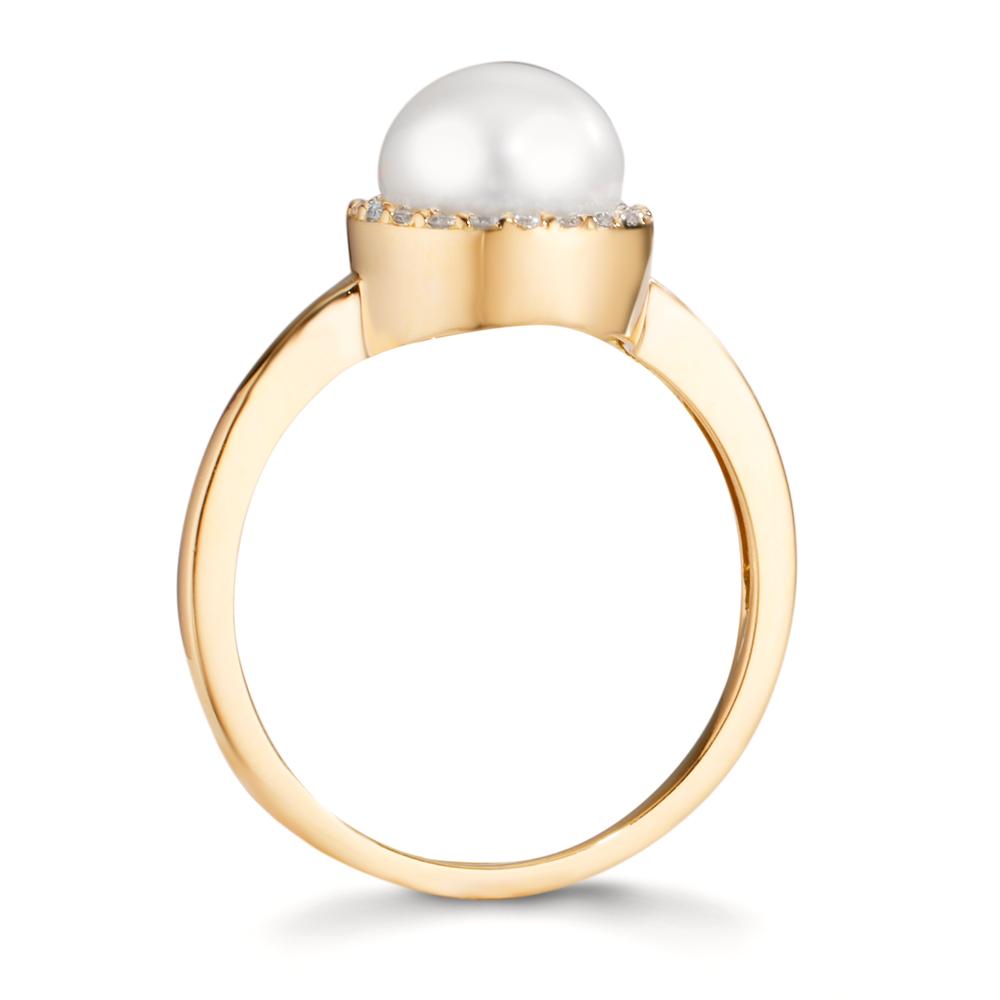 Anello Oro giallo 750/18 carati Diamante 0.125 ct, w-si Perla coltivata d'acqua dolce 7-7.5 mm