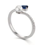 Anello Oro bianco 750/18 carati Diamante 0.105 ct, w-si, Zaffiro Perle Akoya 3.5-4 mm