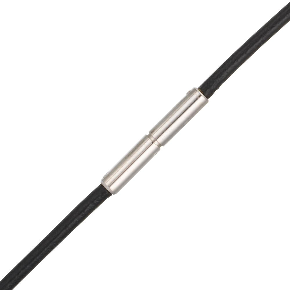 Catena con ciondolo Acciaio inossidabile, Pelle Zirconia nero Bussola 50 cm Ø18 mm