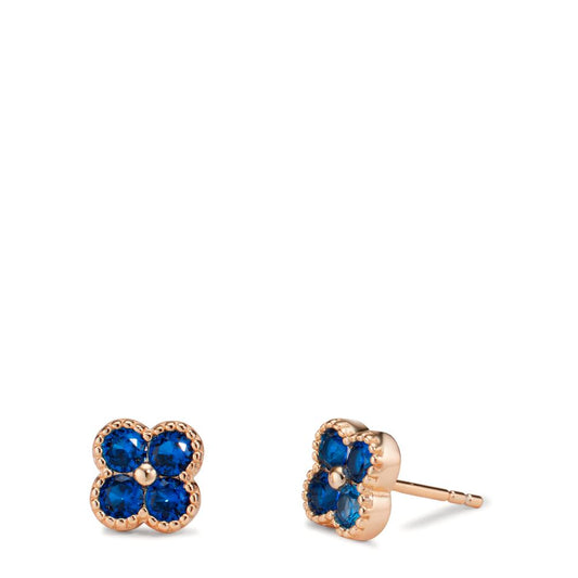 Orecchini a bottone Argento Zirconia blu zaffiro, 8 pietra rosa dorato Fiore Ø7.5 mm