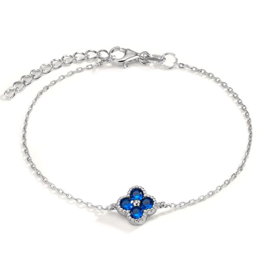 Bracciale Argento Zirconia blu zaffiro, 4 pietra rodiato Fiore 16-19 cm