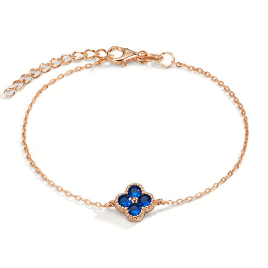 Bracciale Argento Zirconia blu zaffiro, 4 pietra rosa dorato Fiore 16-19 cm