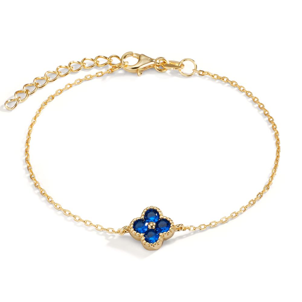 Bracciale Argento Zirconia blu zaffiro, 4 pietra giallo dorato Fiore 16-19 cm
