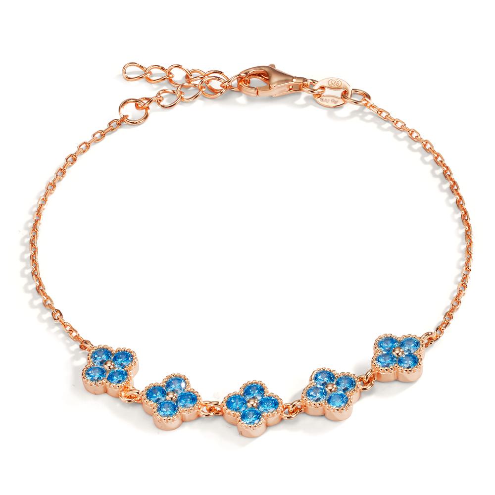 Bracciale Argento Zirconia Azzurro, 20 pietra rosa dorato Fiore 16-19 cm