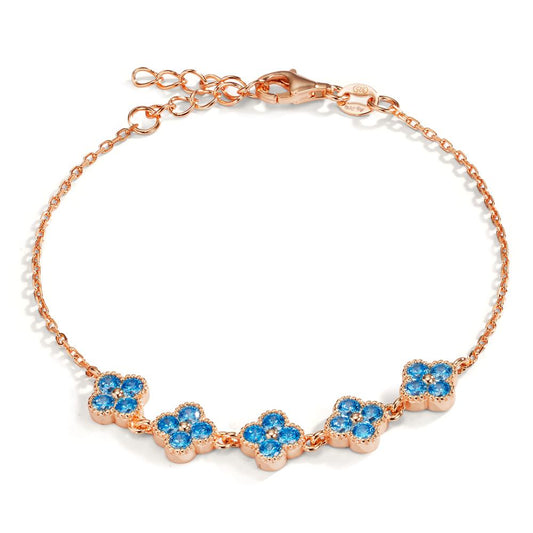 Bracciale Argento Zirconia Azzurro, 20 pietra rosa dorato Fiore 16-19 cm