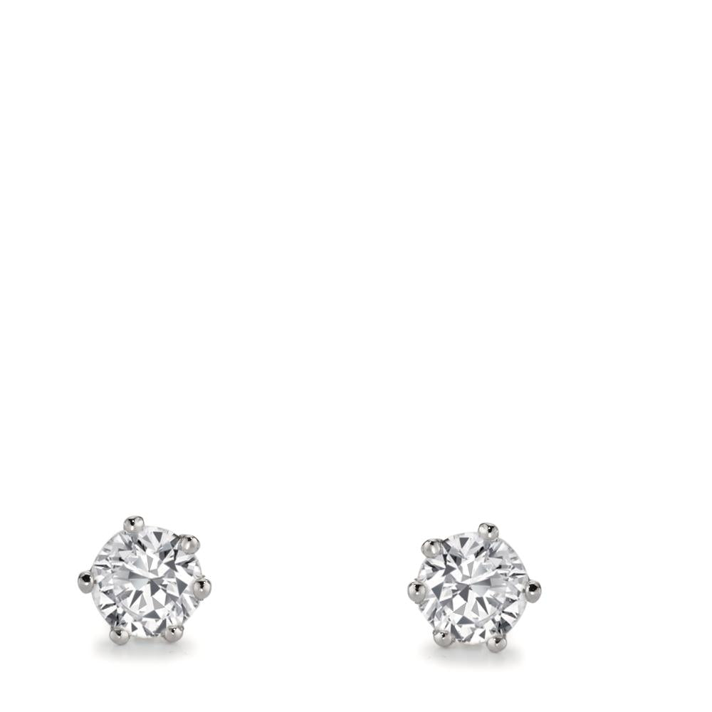 Orecchini a bottone Oro bianco 750/18 carati Laboratorio di diamanti coltivato 1 ct, 2 pietra, w-si Ø5.5 mm