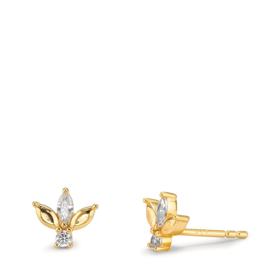 Orecchini a bottone Argento Zirconia 4 pietra giallo dorato Ø7 mm