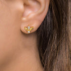 Orecchini a bottone Argento Zirconia 4 pietra giallo dorato Ø7 mm