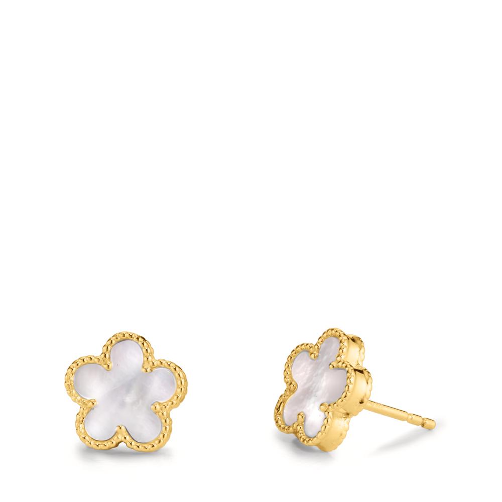 Orecchini a bottone Argento Zirconia giallo dorato Madreperla Fiore Ø10 mm