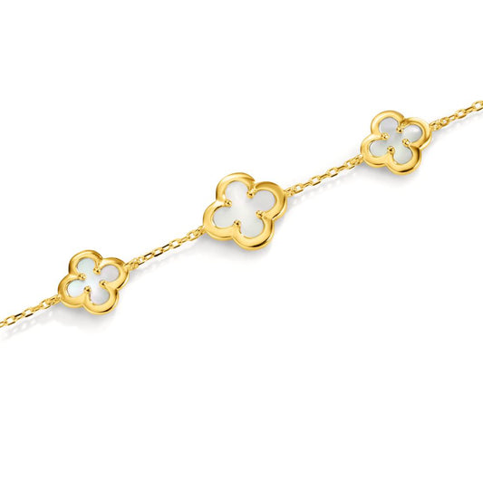 Bracciale Argento Zirconia giallo dorato Madreperla Fiore 16-19 cm