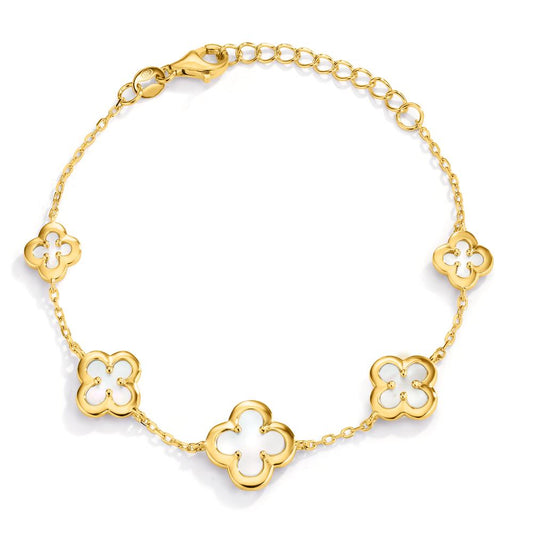 Bracciale Argento Zirconia giallo dorato Madreperla Fiore 16-19 cm