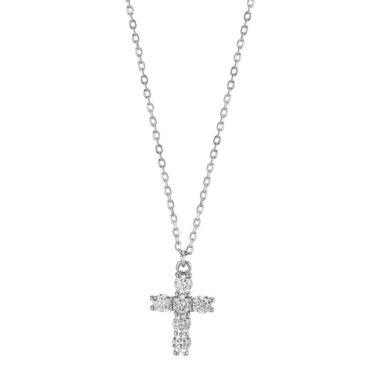 Collana Argento Zirconia rodiato Croce 40-45 cm