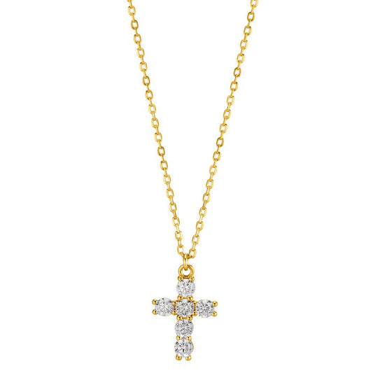 Collana Argento Zirconia giallo dorato Croce 40-45 cm