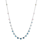 Collana Oro bianco 750/18 carati Topazio 1.31 ct, 12 pietra, Topazio azzurro di Londra 0.41 ct, 3 pietra, Quarzo 0.06 ct, 2 pietra, Quarzo rosa 0.19 ct, 4 pietra 40-45 cm