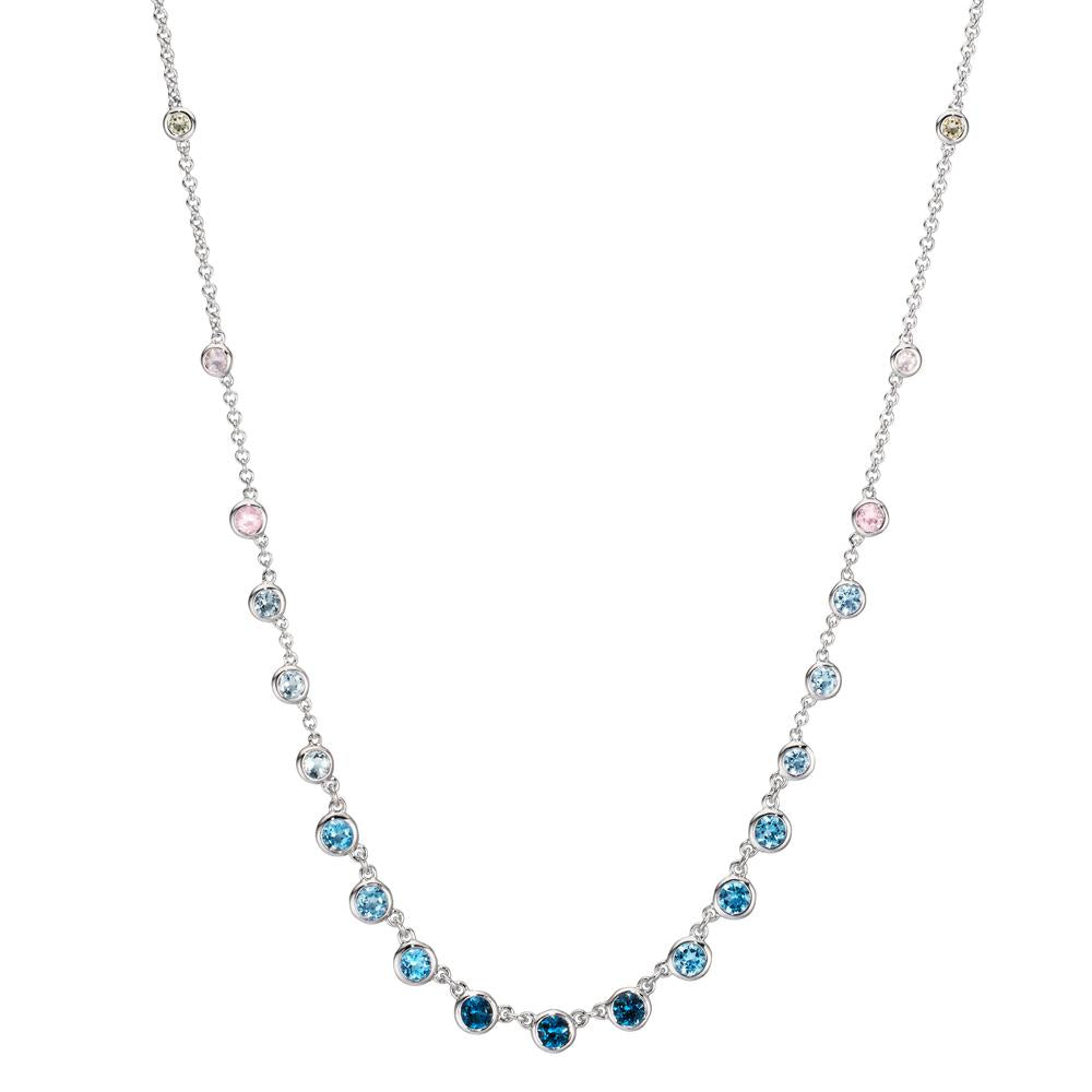Collana Oro bianco 750/18 carati Topazio 1.31 ct, 12 pietra, Topazio azzurro di Londra 0.41 ct, 3 pietra, Quarzo 0.06 ct, 2 pietra, Quarzo rosa 0.19 ct, 4 pietra 40-45 cm