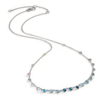Collana Oro bianco 750/18 carati Topazio 1.31 ct, 12 pietra, Topazio azzurro di Londra 0.41 ct, 3 pietra, Quarzo 0.06 ct, 2 pietra, Quarzo rosa 0.19 ct, 4 pietra 40-45 cm