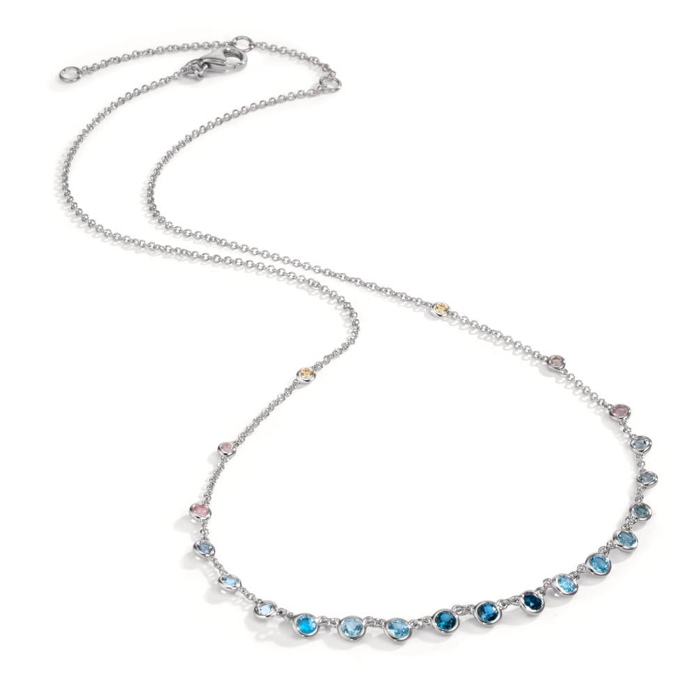 Collana Oro bianco 750/18 carati Topazio 1.31 ct, 12 pietra, Topazio azzurro di Londra 0.41 ct, 3 pietra, Quarzo 0.06 ct, 2 pietra, Quarzo rosa 0.19 ct, 4 pietra 40-45 cm