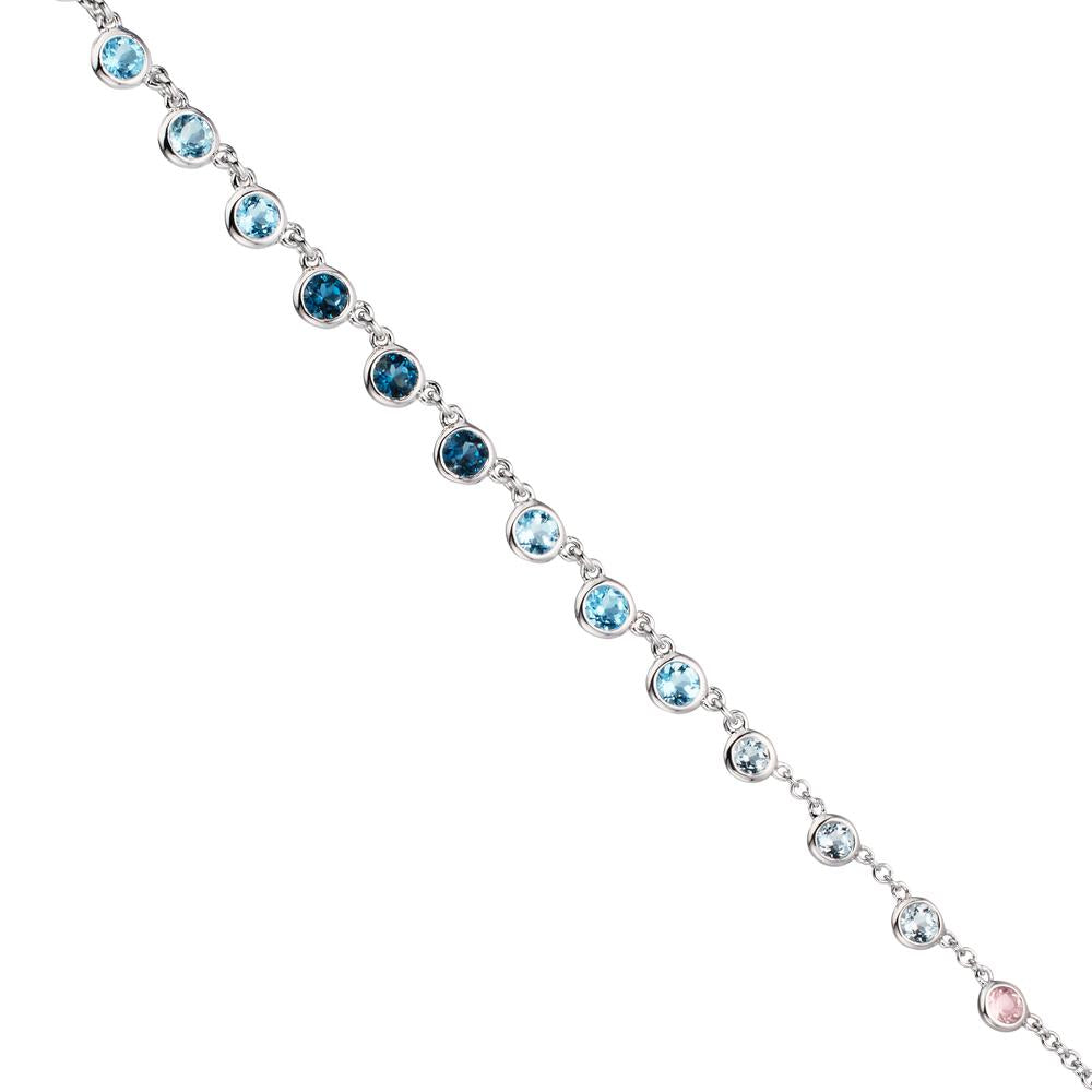 Collana Oro bianco 750/18 carati Topazio 1.31 ct, 12 pietra, Topazio azzurro di Londra 0.41 ct, 3 pietra, Quarzo 0.06 ct, 2 pietra, Quarzo rosa 0.19 ct, 4 pietra 40-45 cm