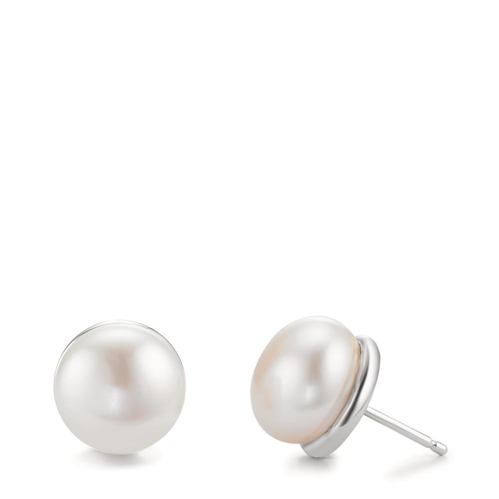 Orecchini a bottone Argento rodiato Perla coltivata d'acqua dolce, 2 Perla, 11 mm Ø11 mm