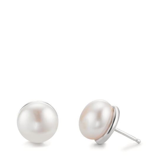 Orecchini a bottone Argento rodiato Perla coltivata d'acqua dolce, 2 Perla, 11 mm Ø11 mm
