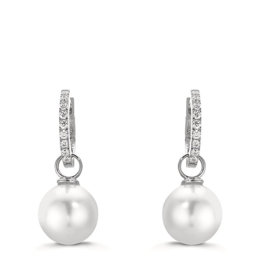 Orecchini circolari Argento Zirconia 18 pietra rodiato [shining Pearls], 2 Perla, 10 mm