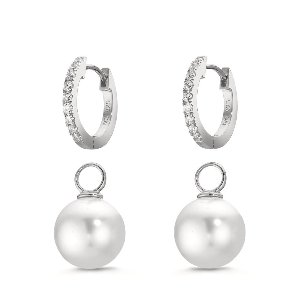 Orecchini circolari Argento Zirconia 18 pietra rodiato [shining Pearls], 2 Perla, 10 mm