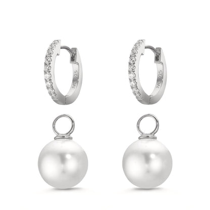Orecchini circolari Argento Zirconia 18 pietra rodiato [shining Pearls], 2 Perla, 10 mm