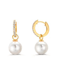Orecchini circolari Argento Zirconia 18 pietra giallo dorato [shining Pearls], 2 Perla, 10 mm
